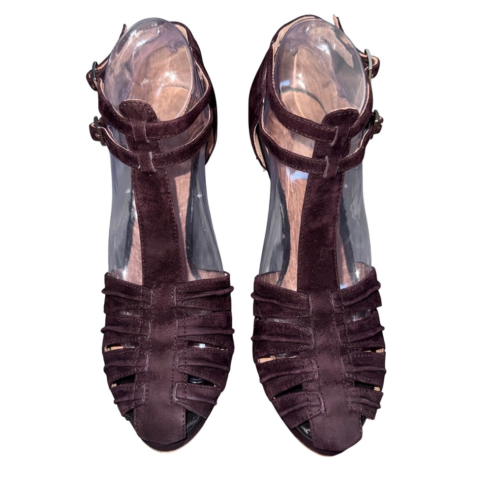 Joie Plum Suede Caged Platform Stiletto Heels Peep Toe Strappy Sandals Size 40